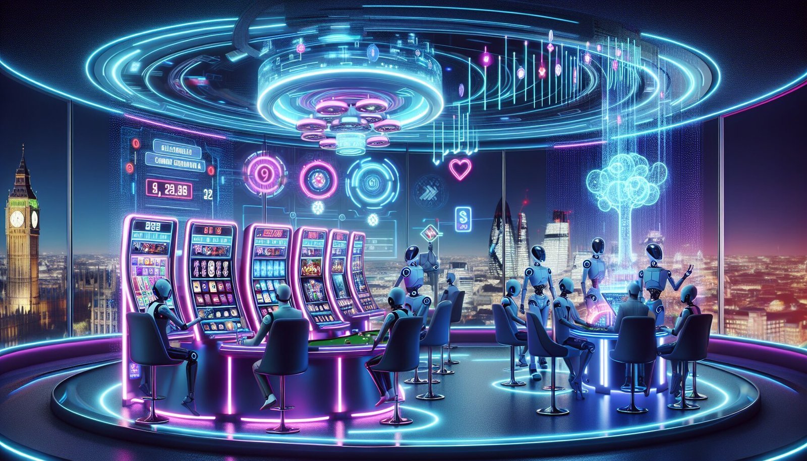 Illustration of futuristic online casino in 2024